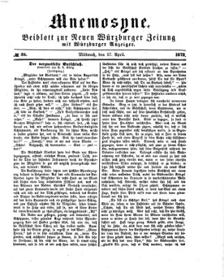 Mnemosyne (Neue Würzburger Zeitung) Mittwoch 17. April 1872