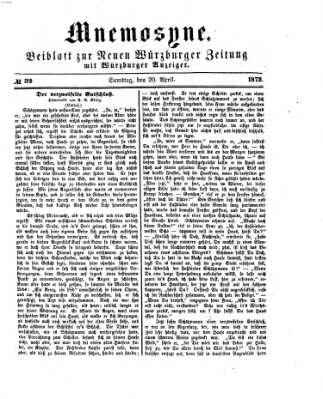 Mnemosyne (Neue Würzburger Zeitung) Samstag 20. April 1872