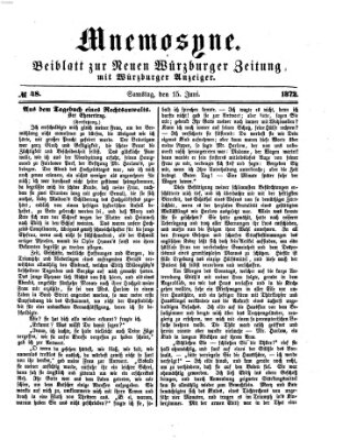 Mnemosyne (Neue Würzburger Zeitung) Samstag 15. Juni 1872