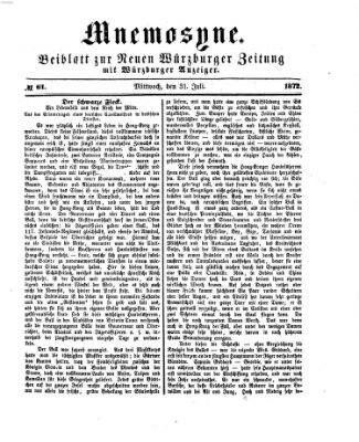 Mnemosyne (Neue Würzburger Zeitung) Mittwoch 31. Juli 1872