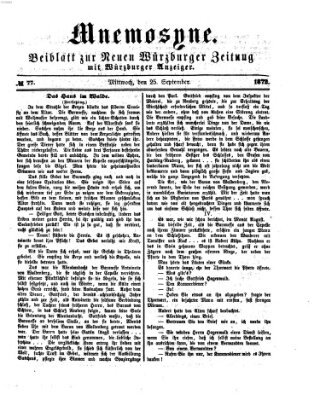 Mnemosyne (Neue Würzburger Zeitung) Mittwoch 25. September 1872