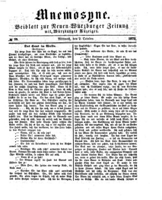 Mnemosyne (Neue Würzburger Zeitung) Mittwoch 2. Oktober 1872