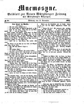 Mnemosyne (Neue Würzburger Zeitung) Mittwoch 13. November 1872