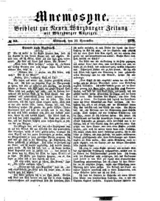 Mnemosyne (Neue Würzburger Zeitung) Mittwoch 20. November 1872