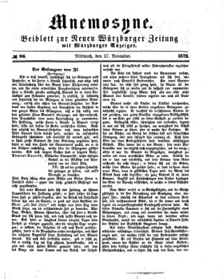 Mnemosyne (Neue Würzburger Zeitung) Mittwoch 27. November 1872