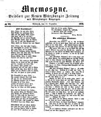 Mnemosyne (Neue Würzburger Zeitung) Mittwoch 11. Dezember 1872