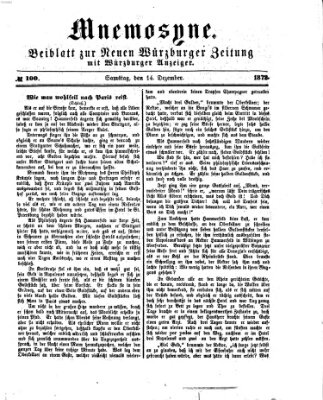 Mnemosyne (Neue Würzburger Zeitung) Samstag 14. Dezember 1872