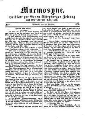 Mnemosyne (Neue Würzburger Zeitung) Mittwoch 26. Februar 1873