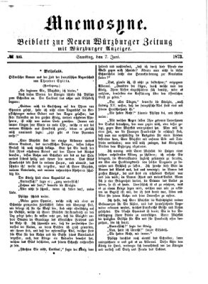 Mnemosyne (Neue Würzburger Zeitung) Samstag 7. Juni 1873