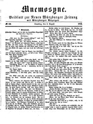 Mnemosyne (Neue Würzburger Zeitung) Samstag 2. August 1873