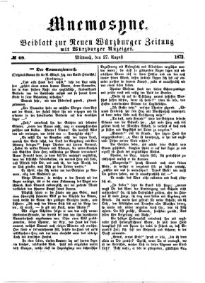 Mnemosyne (Neue Würzburger Zeitung) Mittwoch 27. August 1873