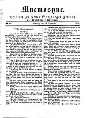 Mnemosyne (Neue Würzburger Zeitung) Samstag 15. November 1873