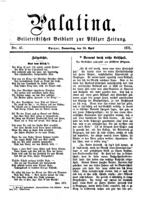 Palatina (Pfälzer Zeitung) Donnerstag 20. April 1871