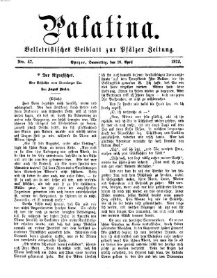 Palatina (Pfälzer Zeitung) Donnerstag 18. April 1872