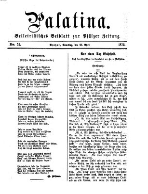 Palatina (Pfälzer Zeitung) Samstag 27. April 1872