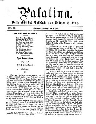 Palatina (Pfälzer Zeitung) Dienstag 9. Juli 1872