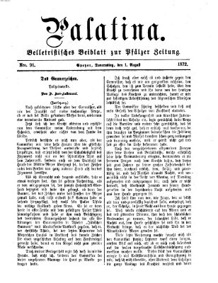 Palatina (Pfälzer Zeitung) Donnerstag 1. August 1872