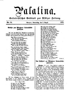 Palatina (Pfälzer Zeitung) Donnerstag 8. August 1872