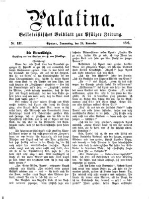 Palatina (Pfälzer Zeitung) Donnerstag 20. November 1873