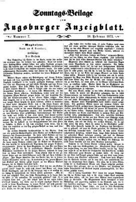 Augsburger Anzeigeblatt. Sonntags-Beilage zum Augsburger Anzeigblatt (Augsburger Anzeigeblatt) Sonntag 18. Februar 1872