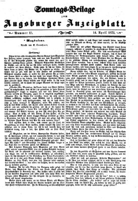 Augsburger Anzeigeblatt. Sonntags-Beilage zum Augsburger Anzeigblatt (Augsburger Anzeigeblatt) Sonntag 14. April 1872