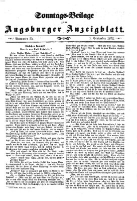 Augsburger Anzeigeblatt. Sonntags-Beilage zum Augsburger Anzeigblatt (Augsburger Anzeigeblatt) Sonntag 1. September 1872