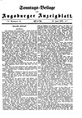 Augsburger Anzeigeblatt. Sonntags-Beilage zum Augsburger Anzeigblatt (Augsburger Anzeigeblatt) Sonntag 22. Juni 1873