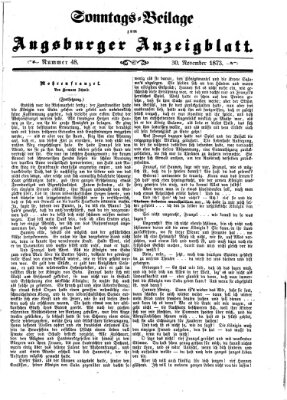 Augsburger Anzeigeblatt. Sonntags-Beilage zum Augsburger Anzeigblatt (Augsburger Anzeigeblatt) Sonntag 30. November 1873