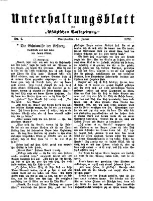 Unterhaltungsblatt zur Kaiserslauterer Zeitung (Pfälzische Volkszeitung) Sonntag 14. Januar 1872