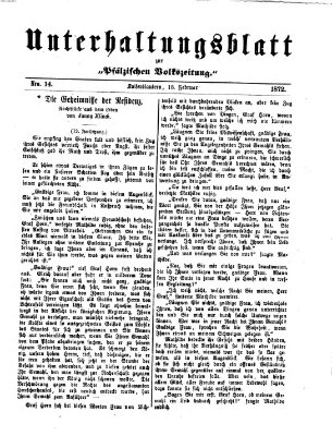 Unterhaltungsblatt zur Kaiserslauterer Zeitung (Pfälzische Volkszeitung) Sonntag 18. Februar 1872