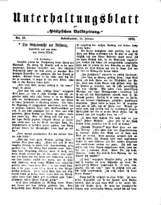 Unterhaltungsblatt zur Kaiserslauterer Zeitung (Pfälzische Volkszeitung) Mittwoch 21. Februar 1872