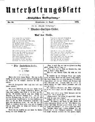 Unterhaltungsblatt zur Kaiserslauterer Zeitung (Pfälzische Volkszeitung) Sonntag 11. August 1872