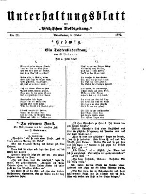 Unterhaltungsblatt zur Kaiserslauterer Zeitung (Pfälzische Volkszeitung) Mittwoch 9. Oktober 1872