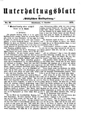 Unterhaltungsblatt zur Kaiserslauterer Zeitung (Pfälzische Volkszeitung) Mittwoch 19. November 1873