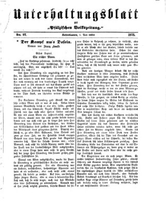 Unterhaltungsblatt zur Kaiserslauterer Zeitung (Pfälzische Volkszeitung) Montag 1. Dezember 1873