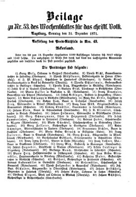 Wochenblatt für das christliche Volk Sonntag 31. Dezember 1871