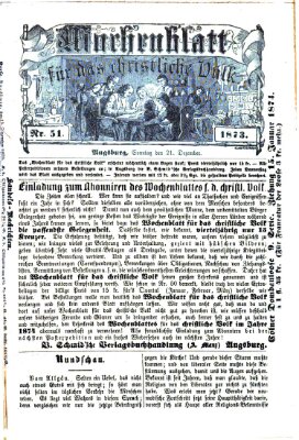 Wochenblatt für das christliche Volk Sonntag 21. Dezember 1873