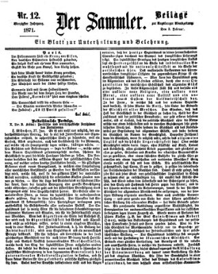 Der Sammler (Augsburger Abendzeitung) Donnerstag 2. Februar 1871