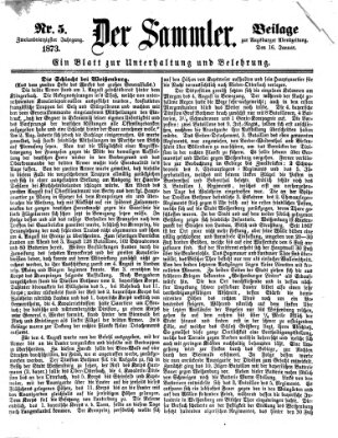 Der Sammler (Augsburger Abendzeitung) Donnerstag 16. Januar 1873