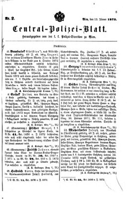 Zentralpolizeiblatt Montag 13. Januar 1873