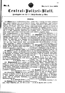 Zentralpolizeiblatt Mittwoch 22. Januar 1873