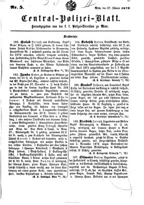 Zentralpolizeiblatt Montag 27. Januar 1873