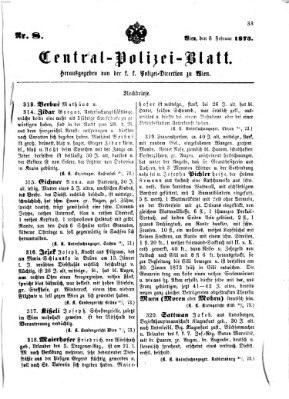 Zentralpolizeiblatt Samstag 8. Februar 1873