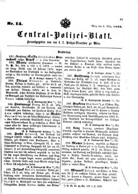 Zentralpolizeiblatt Mittwoch 5. März 1873