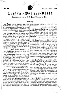 Zentralpolizeiblatt Donnerstag 13. März 1873