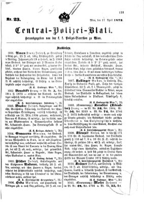 Zentralpolizeiblatt Donnerstag 17. April 1873