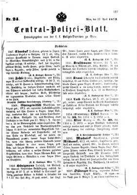 Zentralpolizeiblatt Dienstag 22. April 1873