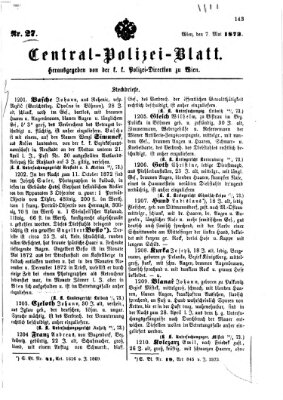 Zentralpolizeiblatt Mittwoch 7. Mai 1873