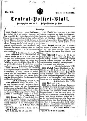 Zentralpolizeiblatt Freitag 16. Mai 1873