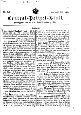 Zentralpolizeiblatt Mittwoch 21. Mai 1873